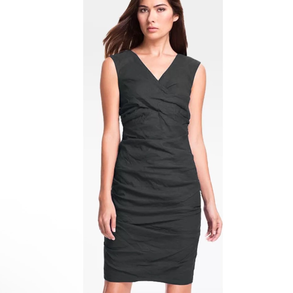 🆕 NWT Eileen Fisher Black Metallic Shirred Stretch Dress Size 12/Large